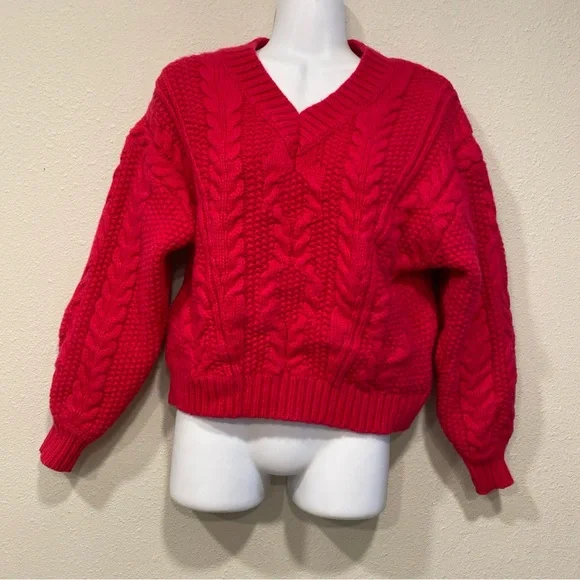 Joie Cherry Red wool Blend cable cropped sweater XS - Picture 1 of 10